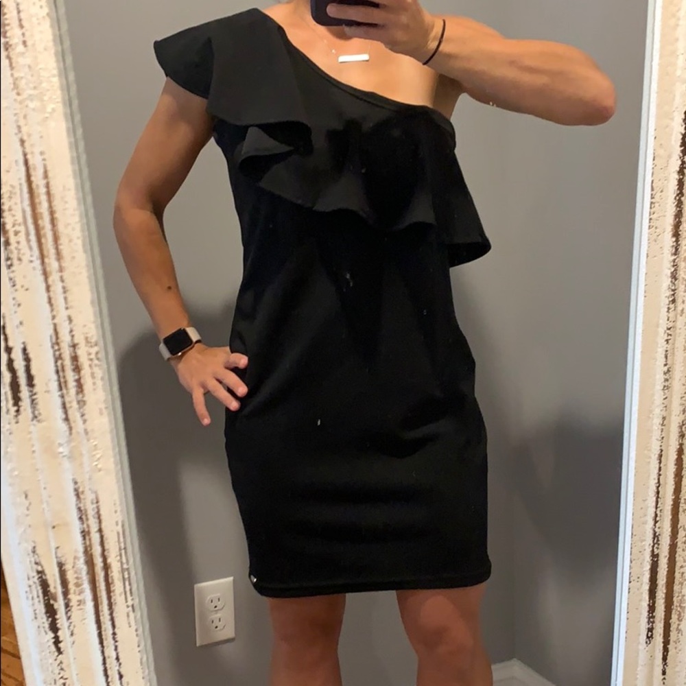 Black off the shoulder cocktail dress